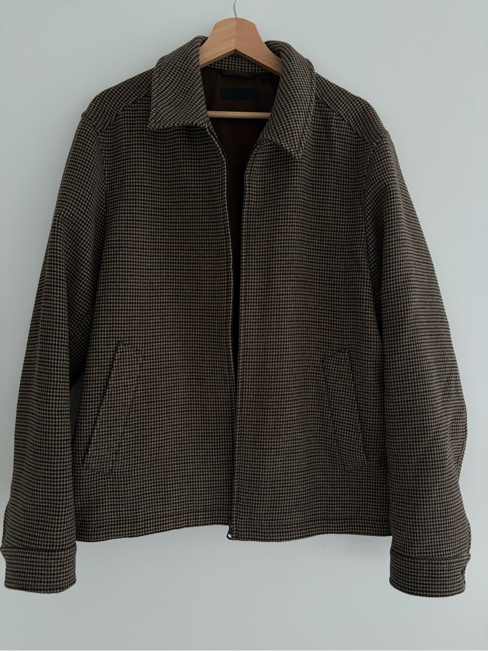 Uniqlo Men’s Brown Houndstooth Blouson Zip Jacket - Large